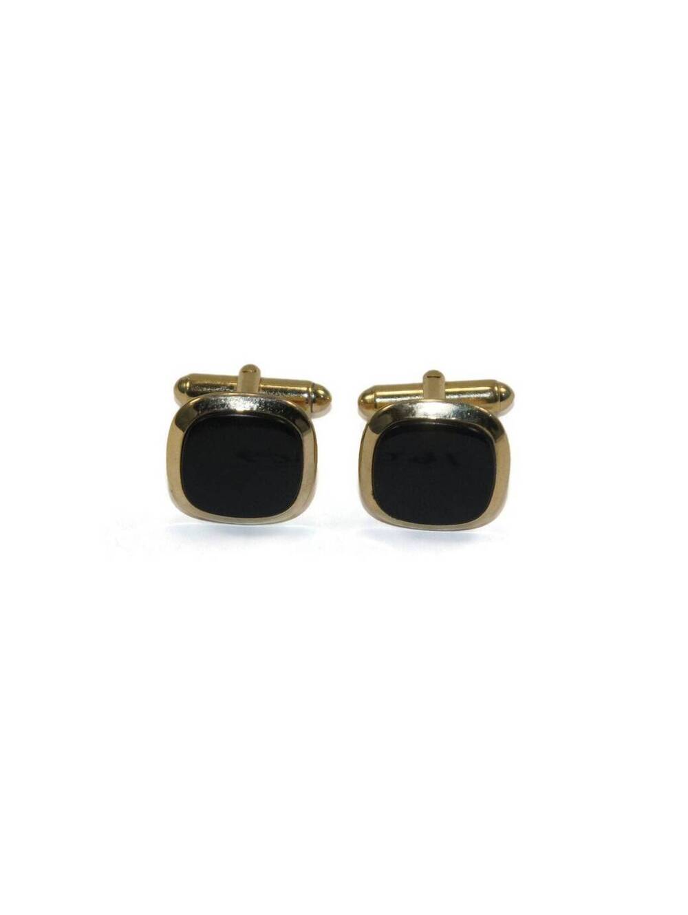 Vintage Gold Tone and Black Plastic Cuff Links. Classic Style.